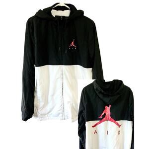 Nike Air Jordan JumpMan Retro Windbreaker Mens Med White/ Black Zip Nylon Jacket